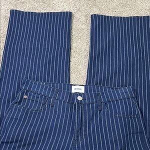 Hudson Rosalie High Rise Wide Leg Jeans Dark Blue Pinstripes Size 29